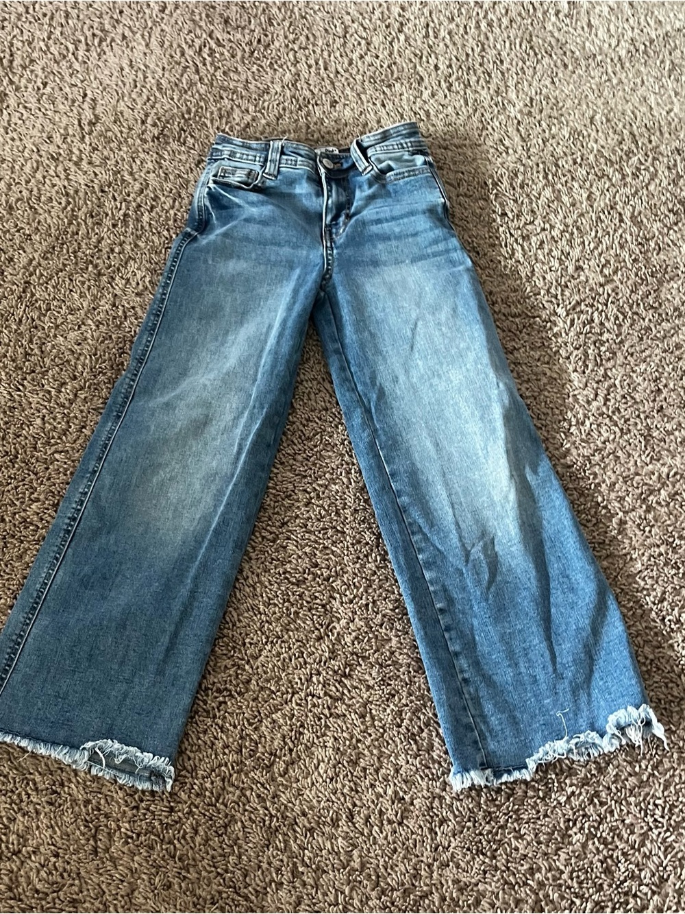Celebrity Pink Girls Blue Wide-Leg Frayed Hem Jeans